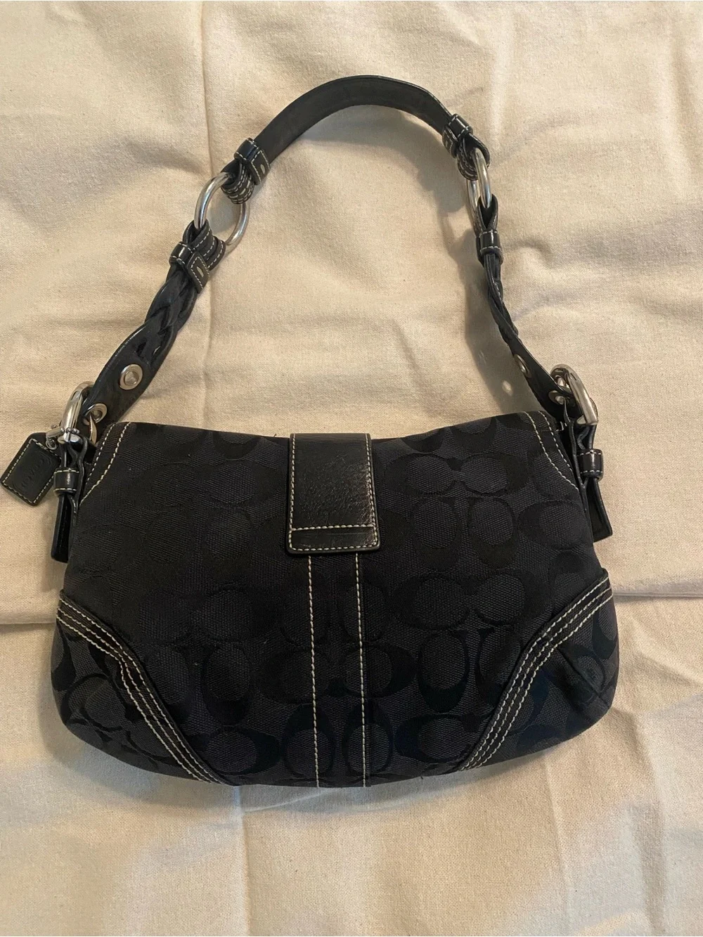 Small Coach Soho Flap Shoulder Bag – Black Signature Canvas